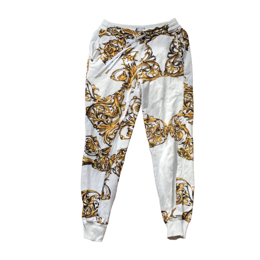 Versace Jeans Couture Track Pants Baroque Print White Gold